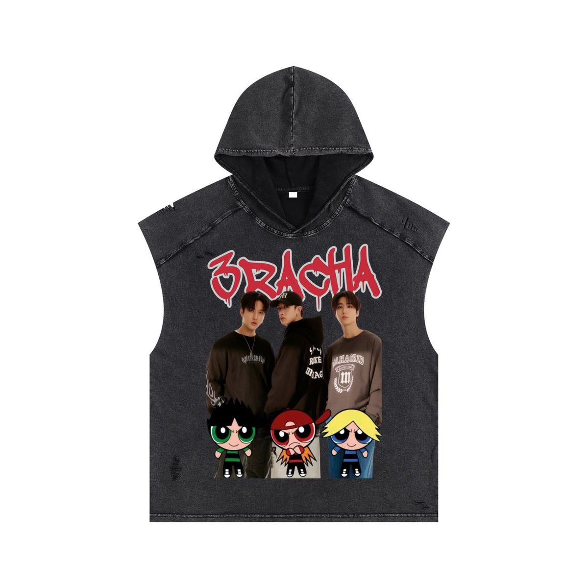 Stray Kids "3RACHA" Inspired Sleeveless Hooded Vintage Wash Tee
