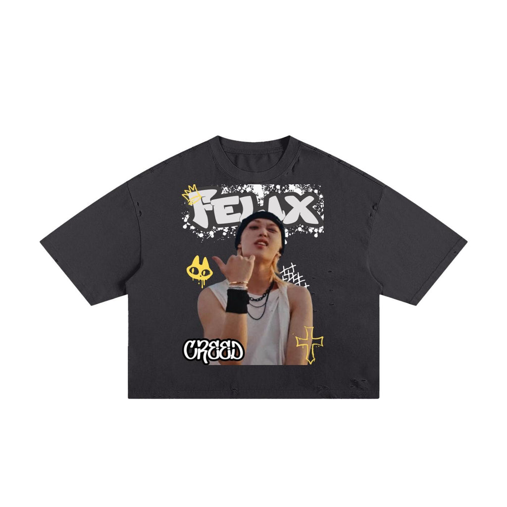 Boxy Tee Stray Kids Creed Felix Stray Kids Inspired Graphic Tee | K-Pop Streetwear | Y2K K-Pop Shirt | Fan Made Stray Kids Shirt | Concert O