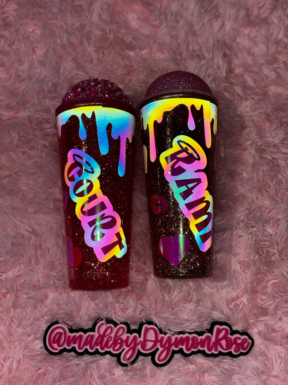 Personalized Glitter Drip Tumbler: Cartoon Theme, Custom Name