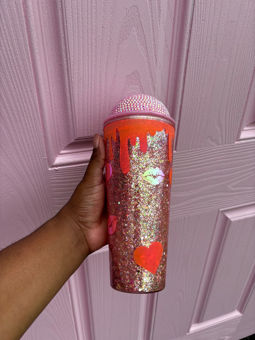 Personalized Glitter Drip Tumbler: Cartoon Theme, Custom Name