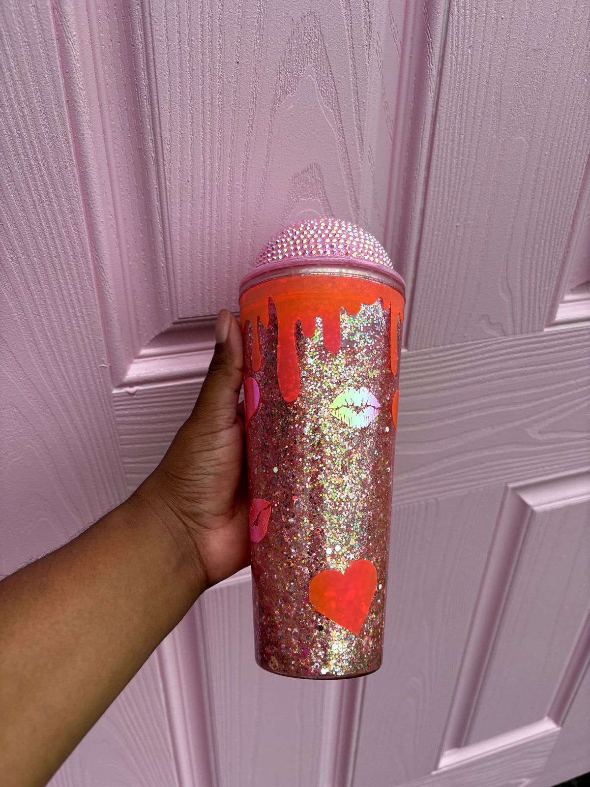Personalized Glitter Drip Tumbler: Cartoon Theme, Custom Name