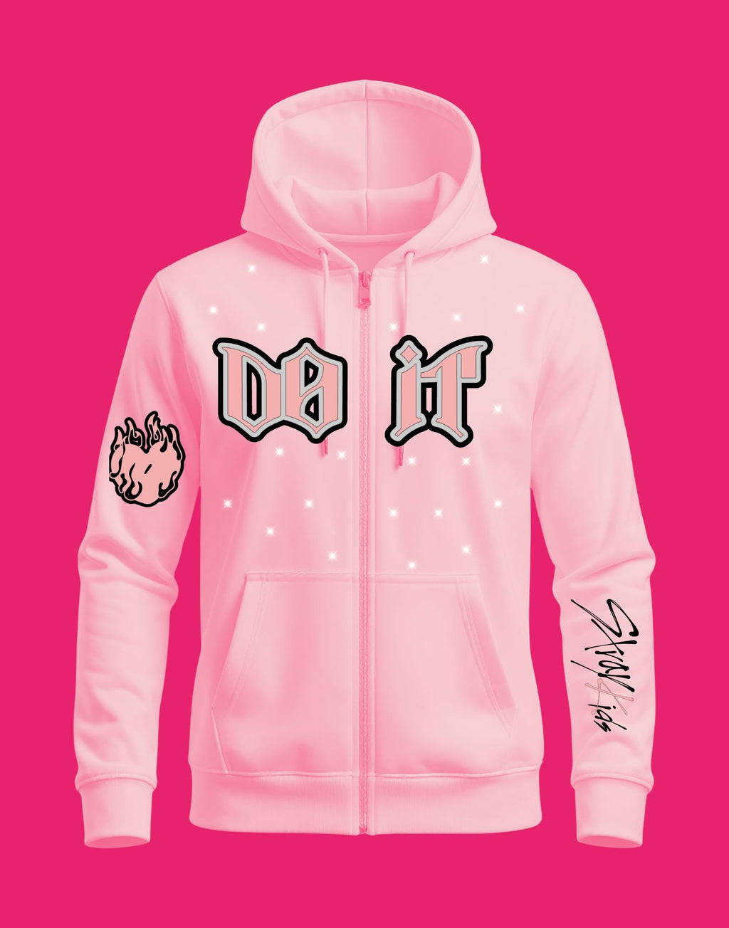 Stray Kids Rhinestone Zip Up Hoodie | DO IT Inspired K-Pop Hoodie | SKZ Stay Fan Made Zip Jacket | Concert Outfit