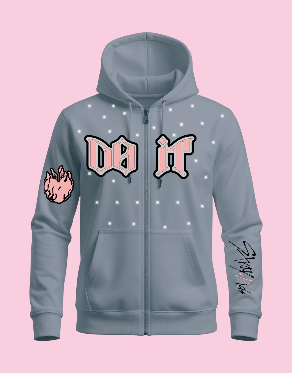 Stray Kids Rhinestone Zip Up Hoodie | DO IT Inspired K-Pop Hoodie | SKZ Stay Fan Made Zip Jacket | Concert Outfit