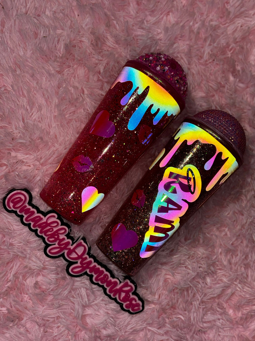 Personalized Glitter Drip Tumbler: Cartoon Theme, Custom Name
