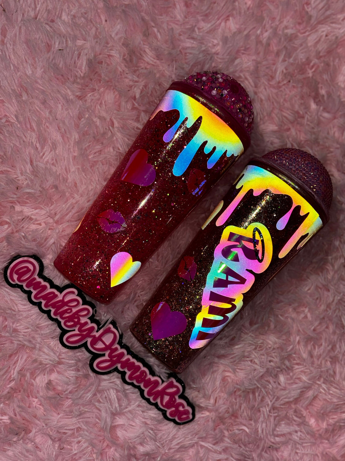 Personalized Glitter Drip Tumbler: Cartoon Theme, Custom Name